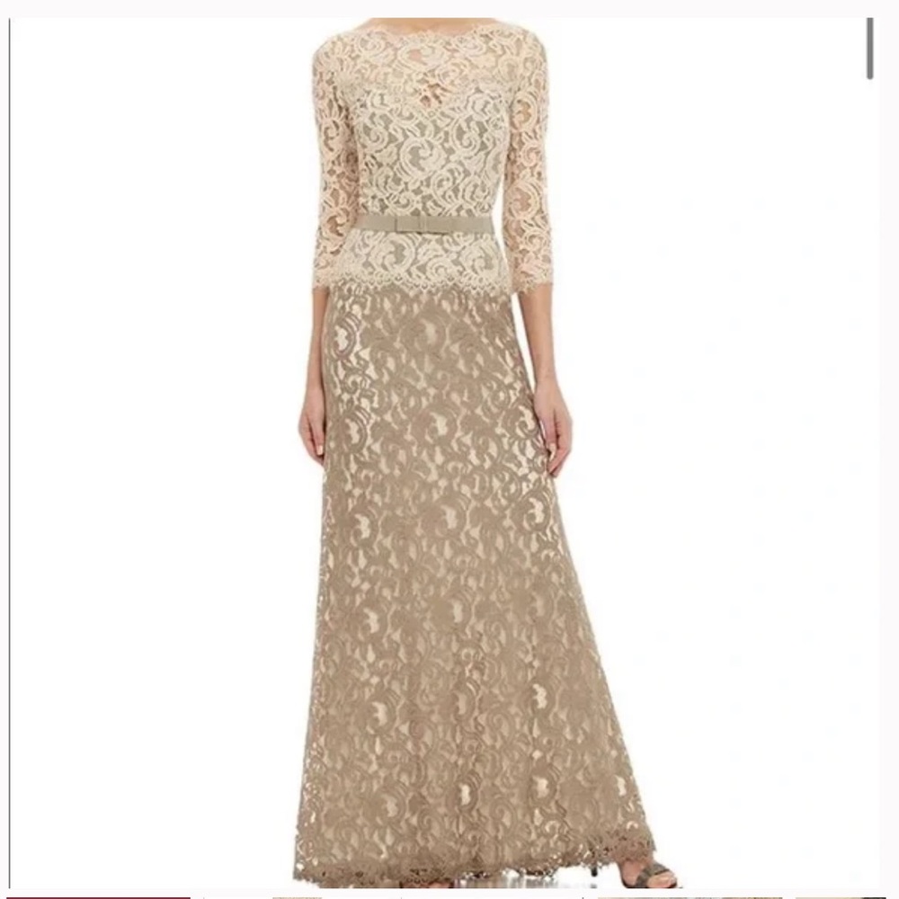 Adrianna Papell Lace Floor Length 2 Tone Gown